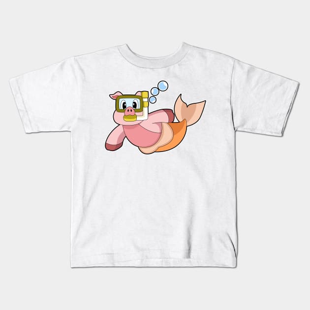 Pig Swimming Snorkel Kids T-Shirt by Markus Schnabel